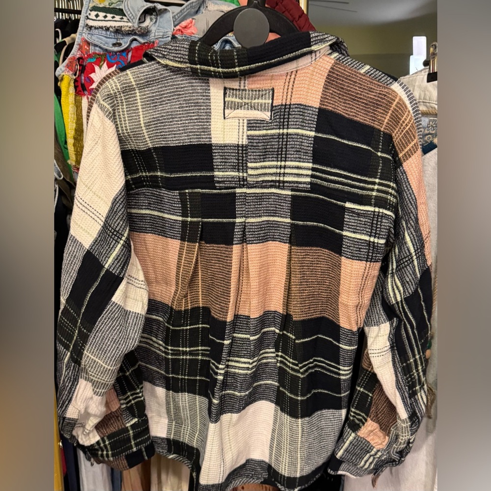 NWT Free People We The Free Cozy In Plaid Shirt - Black And White Combo - XS - Picture 8 of 12